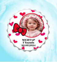 Kişiye Özel Fiyonklu Yaşında Resimli İsimli Kalp Desenli Magnet Açacak
