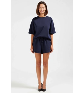 Kadın Büyük Beden Oversize T Shirt Şort Takım Bisiklet Yaka Kısa Kol Cepli Rahat Kesim Günlük Modern