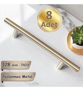 8 Adet Boy Kulp İnox 128 mm Kulp Mobilya Mutfak Dolabı Çekmece Dolap Kapak Kulpu Kulbu Metal Kulpları (Krom)