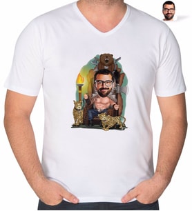 BK Gift Kişiye Özel Viking Karikatürlü V Yaka Tişört-1 (Beyaz)