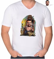 BK Gift Kişiye Özel Viking Karikatürlü V Yaka Tişört-1 (Beyaz)