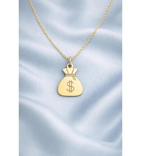 Kişiye Özel Dolar Sembolü Para Kesesi Kolye 925K Gümüş (Gold)