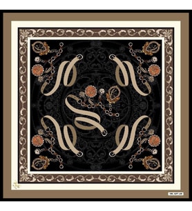 Kemer Zincirli Desen Black Seri Twill Eşarp Eşarp Askısı ile Birlikte 90x90 cm S