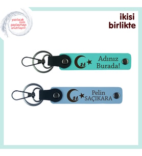 Gönlündeki Anlamlı Hediye – Çocuk Ve Ayyıldız Desenli Kişisel Anahtarlık, Turkuaz-Gök Mavi