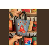 Kedi Balık  Figürlü Kova Model Çanta Etnik Bohem Style - SİYAH