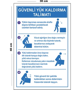 Metal Güvenli Yük Kaldırma Talimatı 30 cm x 40 cm A3 Büyüklüğünde Uyarı Levhası Yönlendirme Tabelası