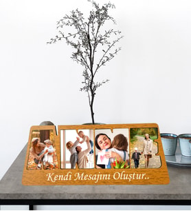Kişiye Özel 4 Fotoğraflı Canım Annem Tasarımlı Ahşap Kolaj Masaüstü Çerçeve