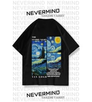 Nevermind Unisex Van Gogh Baskılı Oversize Tshirt (Siyah)