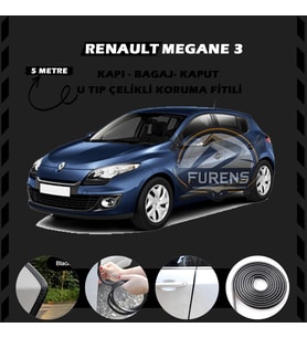 Renault Megane 3 Oto Araç Kapı Koruma Fitili 5metre Parlak Siyah Renk