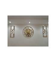 DEKORATİF ÖZEL TASARIM SAAT + YAN TABLO 3 LÜ SET Gold 40X40 - 20X50