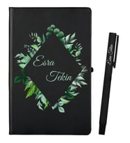İsme Özel Arkadaşa Hediye Siyah Defter ve Siyah Roller Kalem Seti