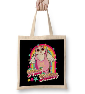 Cute Hail Satan Cat Rainbow Kitty Heavy Metal Bez Çanta Uzun Saplı