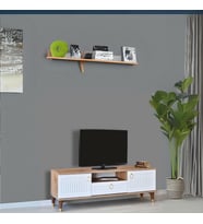 Mindy Tv Sehpası Atlantik Çam Beyaz Gold Detaylı 2 Kapaklı 1 Çekmeceli 160x50x36 Cm