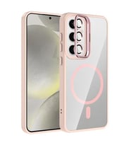 Coverzone Samsung Galaxy S24 Fe ile Uyumlu Z-Etro MagSafe Wireless ?arj Destekli, G��l� Manyetik Tutucu, Stand Olabilen, Kamera Lens Hediyeli Koruyucu K?l?f Pembe