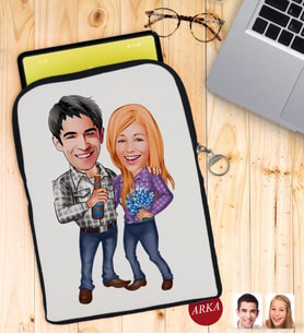 BK Gift Kişiye Özel Sevgililer Karikatürlü Taşınabilir Koruyucu Tablet Kılıfı & Organizer Çanta - Siyah-50