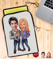 BK Gift Kişiye Özel Sevgililer Karikatürlü Taşınabilir Koruyucu Tablet Kılıfı & Organizer Çanta - Siyah-50