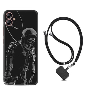 Samsung Galaxy A04E Kılıf Silikon Boyun Askılı İpli Desenli Silikon İskelet Astronot 1613