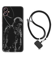 Samsung Galaxy A04E Kılıf Silikon Boyun Askılı İpli Desenli Silikon İskelet Astronot 1613