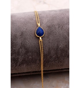 Doğal Lapis Lazuli Taşlı Damla Mini Altın Yaldızlı Gümüş Bileklik 4124