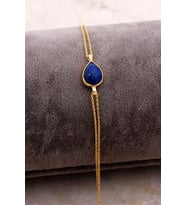 Doğal Lapis Lazuli Taşlı Damla Mini Altın Yaldızlı Gümüş Bileklik 4124