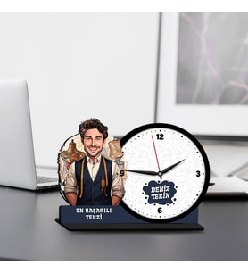 Erkek Terziye Hediye Karikatürlü MDF Masa Saati
