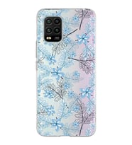 Xiaomi Mi 10 Lite Uyumlu Kapak Floral Mavi Tasarımlı Şeffaf Silikon Kılıf