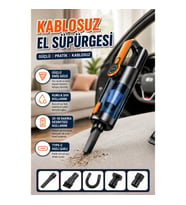 Şarjlı Kablosuz El Süpürgesi – 5 Başlıklı, Type-C Şarjlı Araç ve Ev Temizliği
