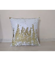 YILMAZHOME Pullu Payetli Kırlent Kılıfı - (Beyaz-Gold)