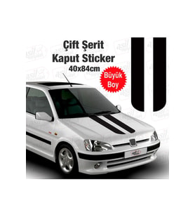 Oto Kaput Sticker Çift Şerit Siyah 40*84 Cm