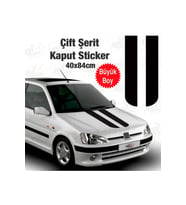 Oto Kaput Sticker Çift Şerit Siyah 40*84 Cm
