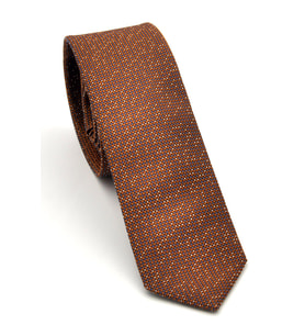 Beyaz Noktalı Mavi Kareli Kahverengi Dokuma Kumaş Mendilli Slim Fit Kravat // SDK-240101 (Renksiz)