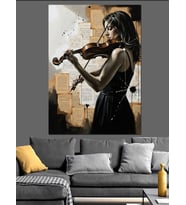 Keman Çalan Kadın Sanat Dekoratif Kanvas - Mdf Ahşap Tablo