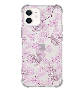 Apple iPhone 12 Mini Uyumlu Köşe Korumalı Antişok  Kapak Floral Pudra Tasarımlı Şeffaf  Kılıf