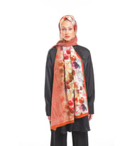 Çiçekli Desen Elegante Seri Şal Eşarp Askısı İle Birlikte 75x200 Kiremit Taba-75