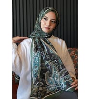Damla Motif Desen Haki Soft Pamuk Şal (Standart)