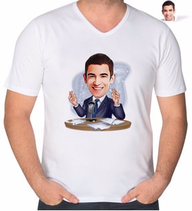 BK Gift Kişiye Özel Erkek Spiker Karikatürlü V Yaka Tişört-1 (Beyaz)