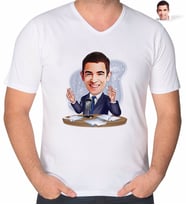 BK Gift Kişiye Özel Erkek Spiker Karikatürlü V Yaka Tişört-1 (Beyaz)
