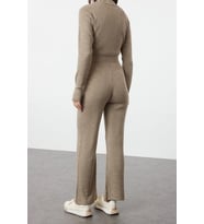 Tarz Kadın Modern Normal Bel Boru Paça Bisiklet Yaka Crop Fitilli Parmak Detaylı Triko Alt-Üst Takım