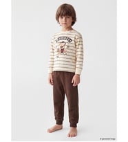 LCW Kids Ekru Bisiklet Yaka Baskılı Erkek Çocuk Pijama Takımı