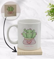BK Gift Kişiye Özel Kaktüs Tasarımlı Beyaz Kupa Bardak ve Ahşap Bardak Altlığı Hediye Seti - Model 2