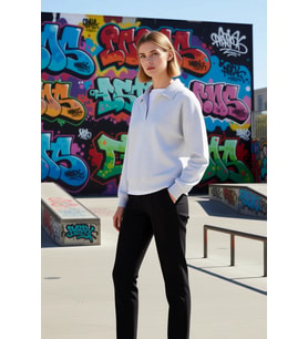 Kadın Polo Yaka Standart Kol Düğmeli Sweatshirt Fonksiyonel Dayanıklı Kaliteli Konforlu Şık