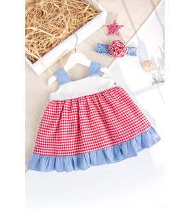 Bandanalı Askılı Yazlık Kız Bebek Elbise Set (Kırmızı)