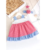 Bandanalı Askılı Yazlık Kız Bebek Elbise Set (Kırmızı)