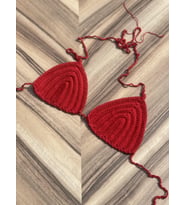 El Örgüsü Kırmızı Üçgen Bikini Üstü