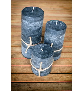 Beton Görünümlü Gri,Füme Silindir Mum Seti, 3 Parça, Beton Eskitme, 8cm Çap, Dekoratif Mum, Büyük Mum
