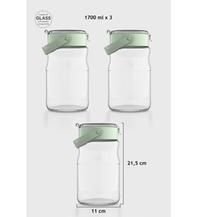 Renga Mono 1700 ml Bej Kapaklı 3'lü Cam Kavanoz Seti 131072