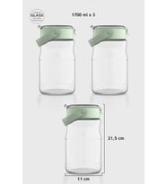 Renga Mono 1700 ml Bej Kapaklı 3'lü Cam Kavanoz Seti 131072 (Yeşil)