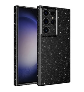 Samsung Galaxy S23 Ultra Kılıf Kamera Korumalı Simli Lüks Işıltılı Silikon (Siyah)