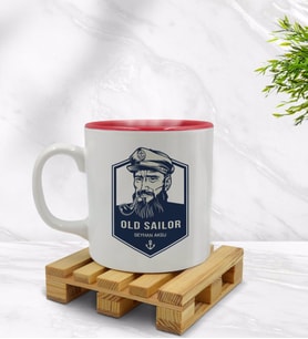 BK Gift Kişiye Özel Denizci Tasarımlı İçi Kırmızı Renkli Kupa Bardak Model 1