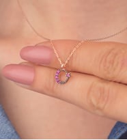 925 Ayar Gümüş Pembe Taşlı Ay Yıldız Kolye